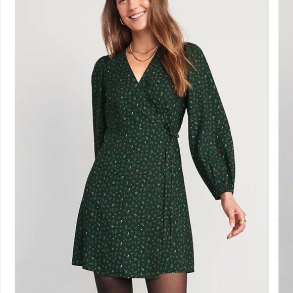 NWOT Old Navy Puff-Sleeve Mini Wrap Dress | Small Petite - Picture 1 of 3